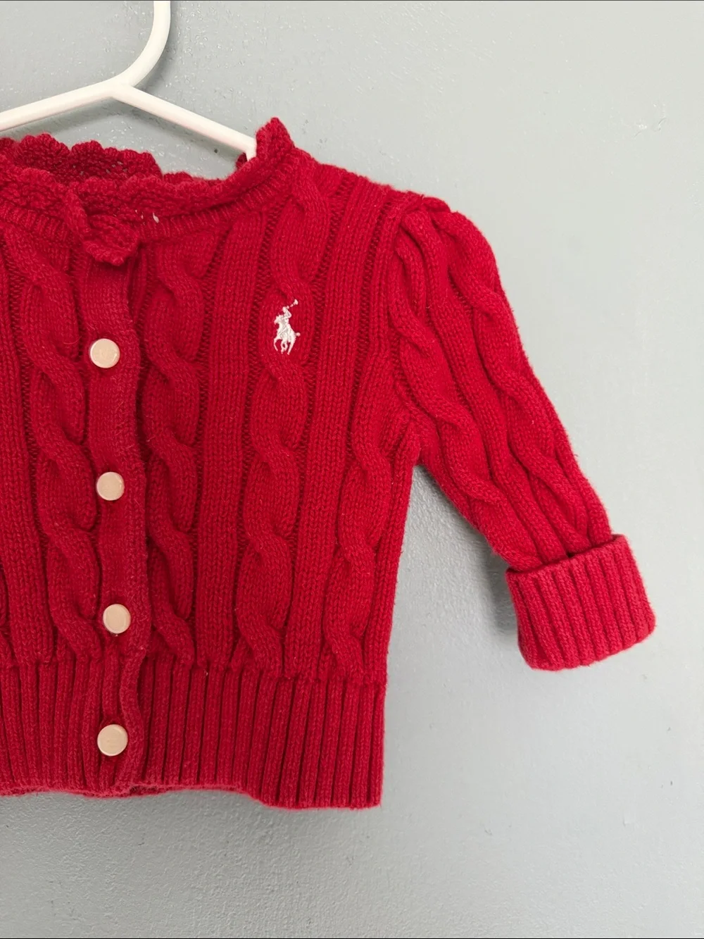 Polo Ralph Lauren Baby Girl Holiday Red Cable-Knit Cotton Cardigan 3 Months
